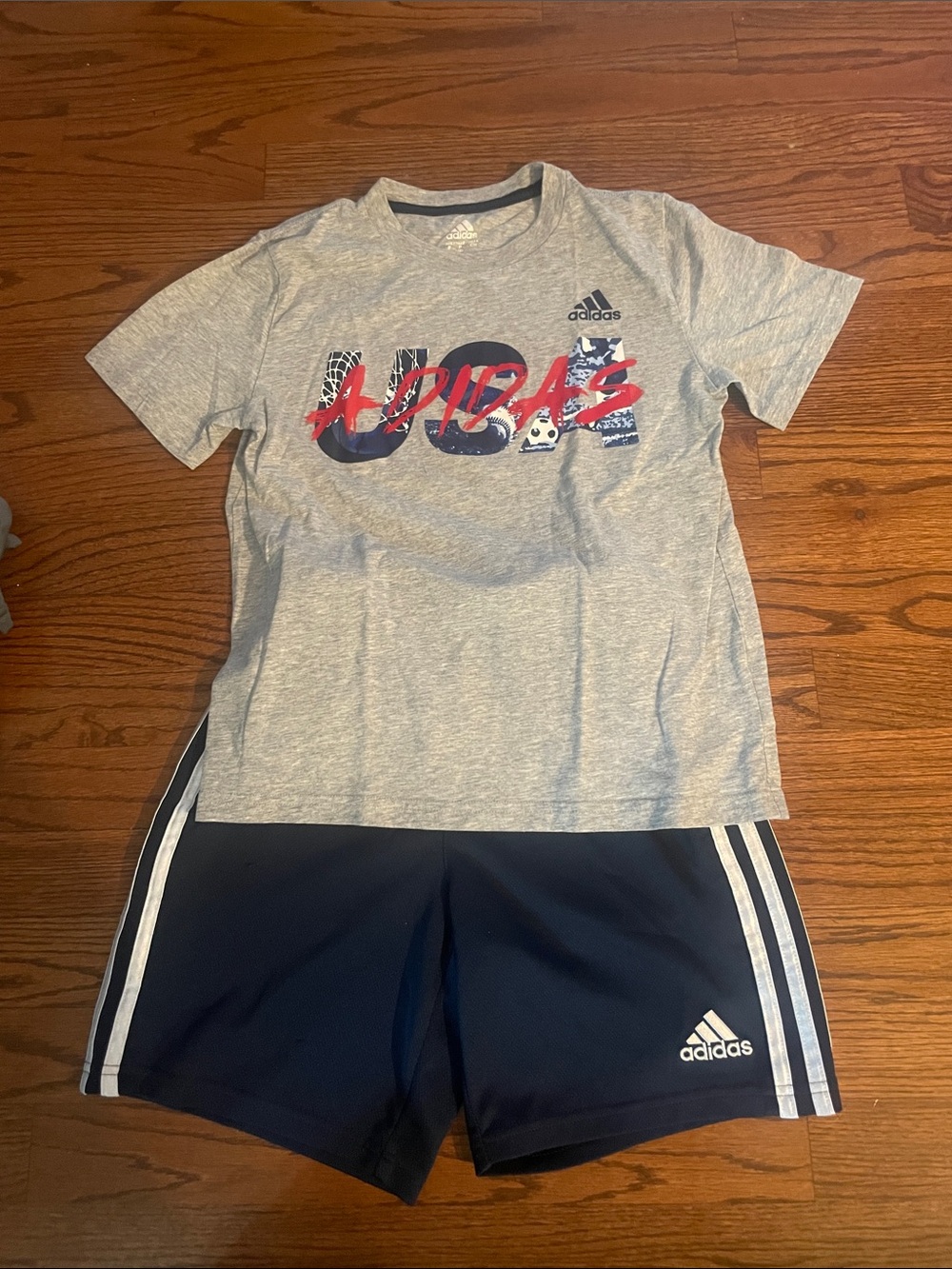 adidas Gray Tee with Navy and Red USA Graphic